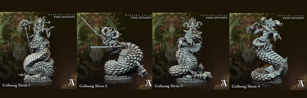 3D Printed Archvillain Games Hissing Coils - Fang Dynasty Coilsong Siren 28 32mm D&D (Online Only)