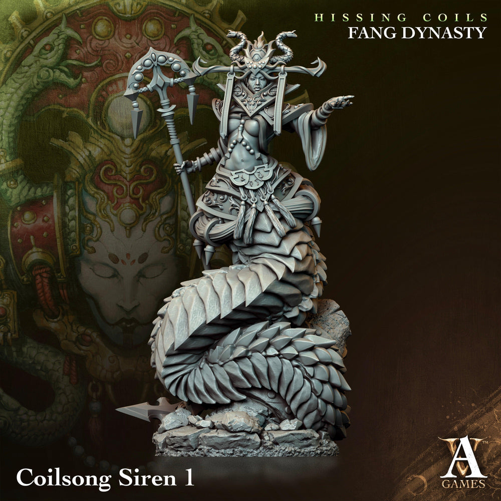 3D Printed Archvillain Games Hissing Coils - Fang Dynasty Coilsong Siren 28 32mm D&D (Online Only)