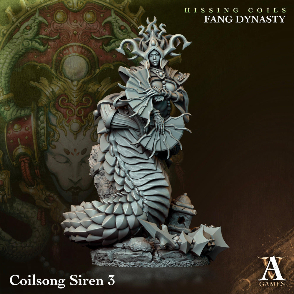 3D Printed Archvillain Games Hissing Coils - Fang Dynasty Coilsong Siren 28 32mm D&D (Online Only)