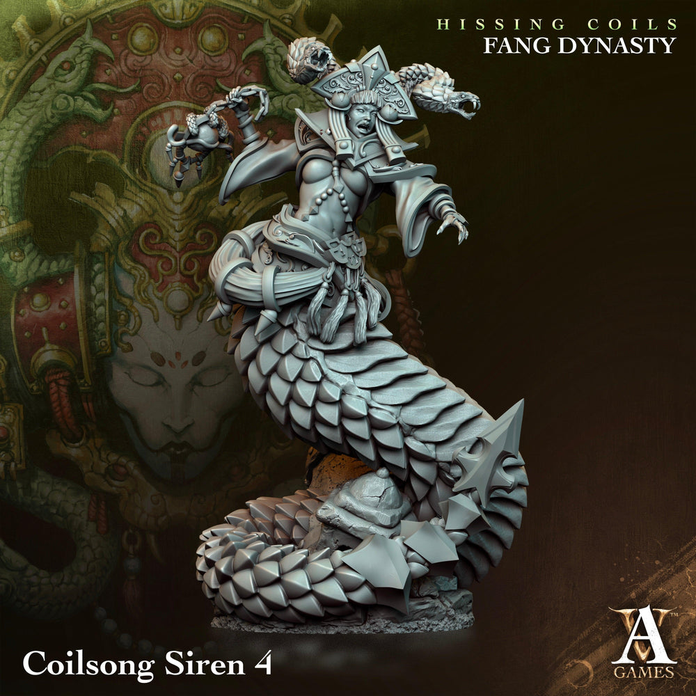 3D Printed Archvillain Games Hissing Coils - Fang Dynasty Coilsong Siren 28 32mm D&D (Online Only)