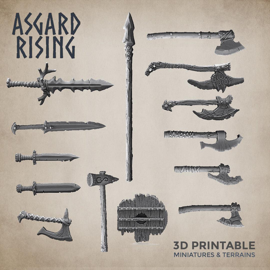 3D Printed Asgard Rising Axe and Sword Weapon Set 3 - 32mm D&D (Online Only)
