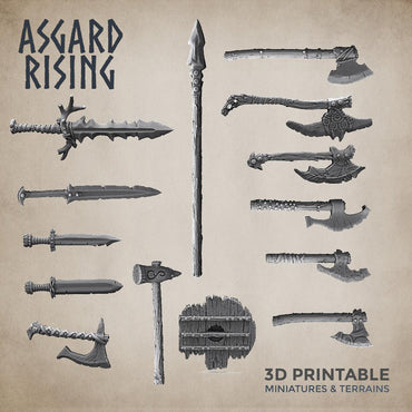 3D Printed Asgard Rising Axe and Sword Weapon Set 3 - 32mm D&D (Online Only)