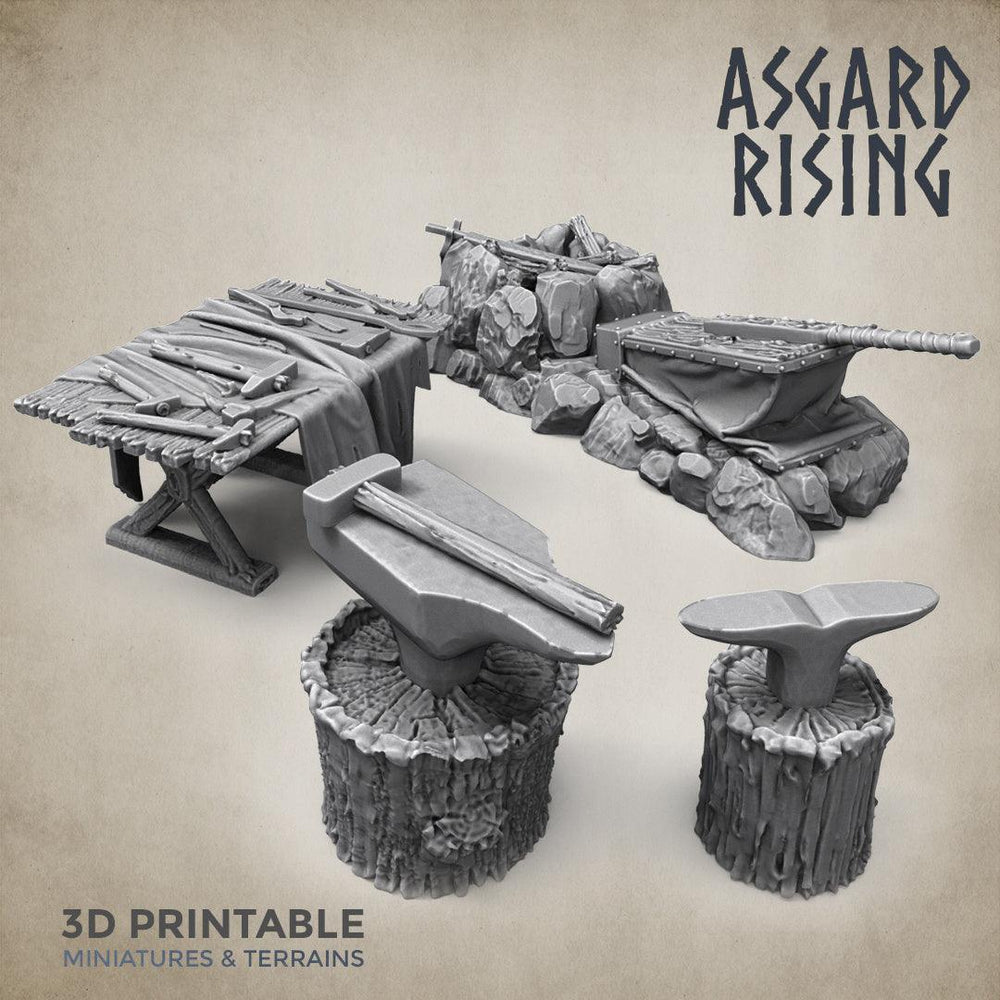 3D Printed Asgard Rising Blacksmith Forge Anvil Props Set 28 32 mm Wargaming DnD (Online Only)