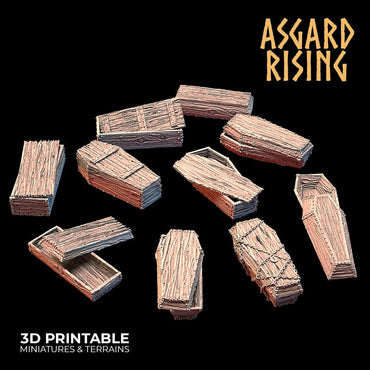 3D Printed Asgard Rising Cemetery Coffins Set 28mm-32mm Ragnarok D&D (Online Only)