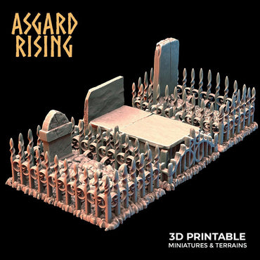 3D Printed Asgard Rising Cemetery Graves with Fence Set 28mm-32mm Ragnarok D&D (Online Only)