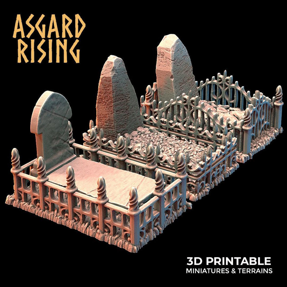 3D Printed Asgard Rising Cemetery Graves with Fence Set 28mm-32mm Ragnarok D&D (Online Only)