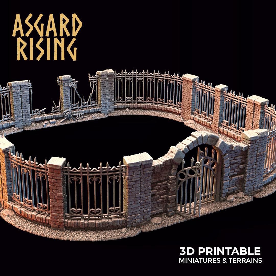 3D Printed Asgard Rising Cemetery Iron Wall Gate Set A 28mm-32mm Ragnarok D&D (Online Only)