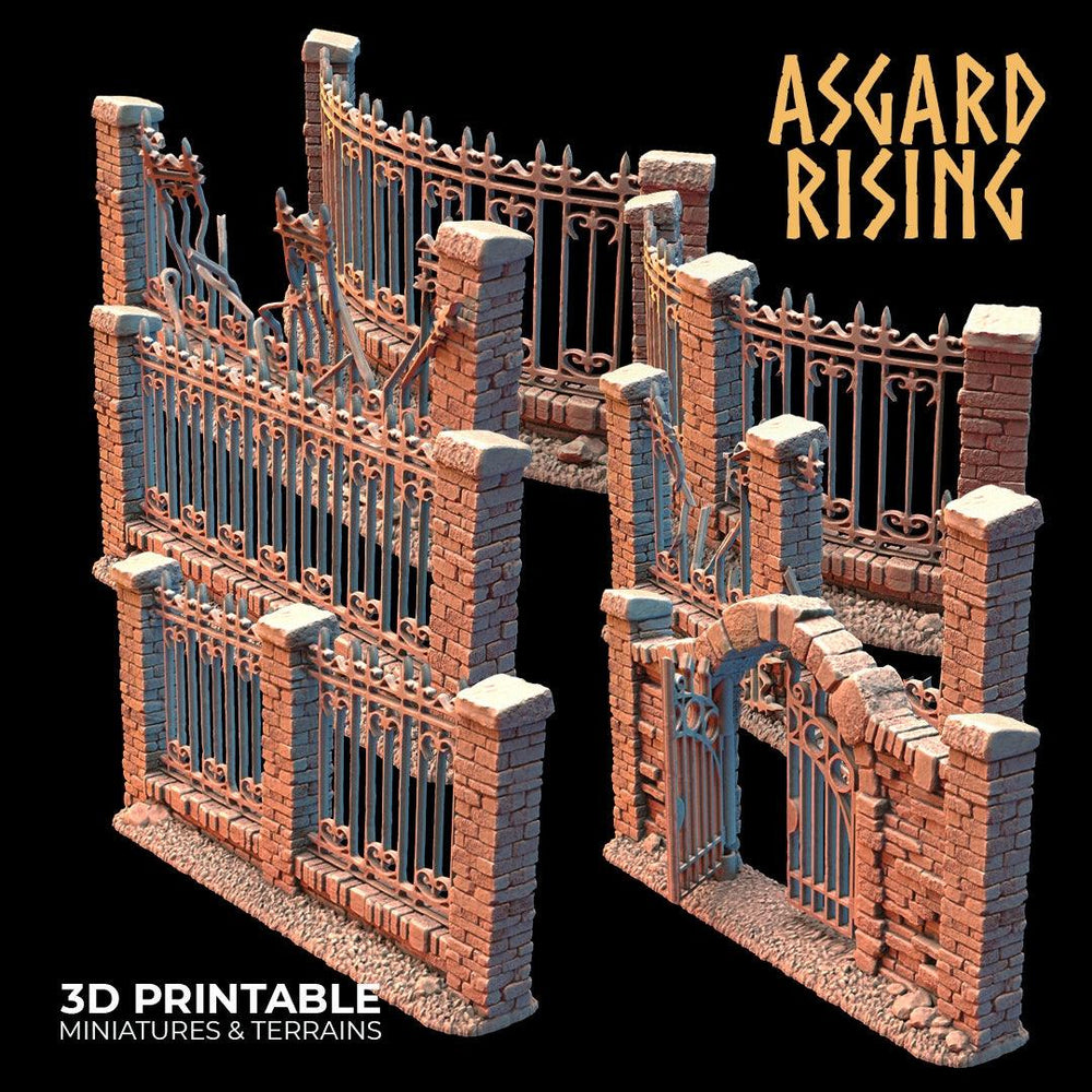 3D Printed Asgard Rising Cemetery Iron Wall Gate Set A 28mm-32mm Ragnarok D&D (Online Only)