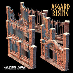 3D Printed Asgard Rising Cemetery Iron Wall Gate Set A 28mm-32mm Ragnarok D&D (Online Only)