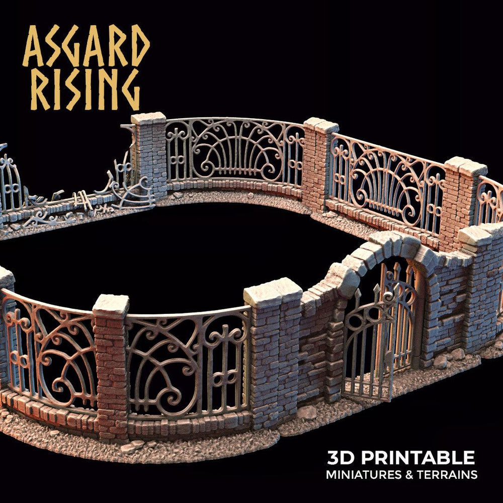 3D Printed Asgard Rising Cemetery Iron Wall Gate Set B 28mm-32mm Ragnarok D&D (Online Only)