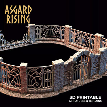 3D Printed Asgard Rising Cemetery Iron Wall Gate Set B 28mm-32mm Ragnarok D&D (Online Only)