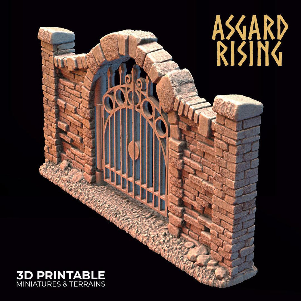3D Printed Asgard Rising Cemetery Iron Wall Gate Set B 28mm-32mm Ragnarok D&D (Online Only)