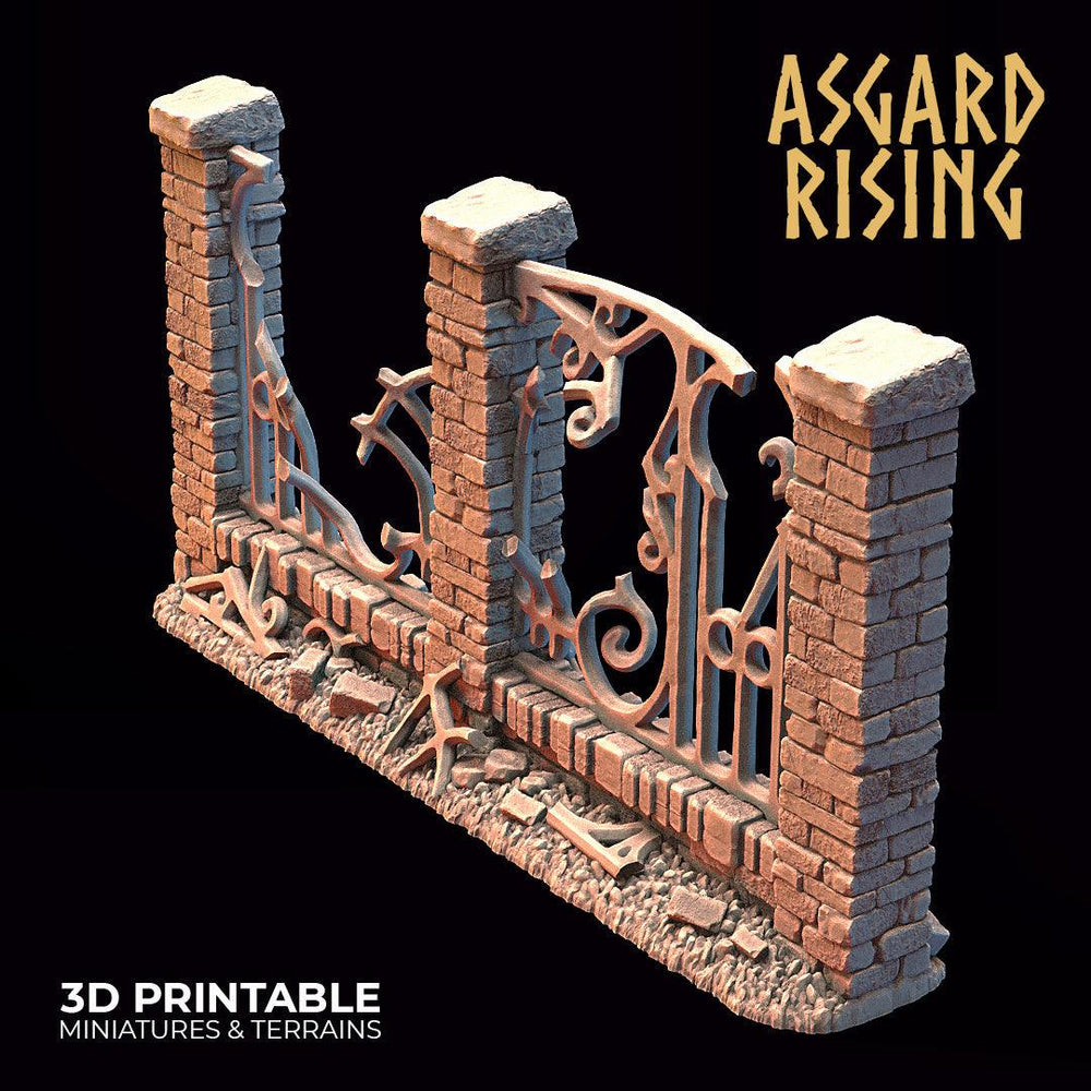 3D Printed Asgard Rising Cemetery Iron Wall Gate Set B 28mm-32mm Ragnarok D&D (Online Only)