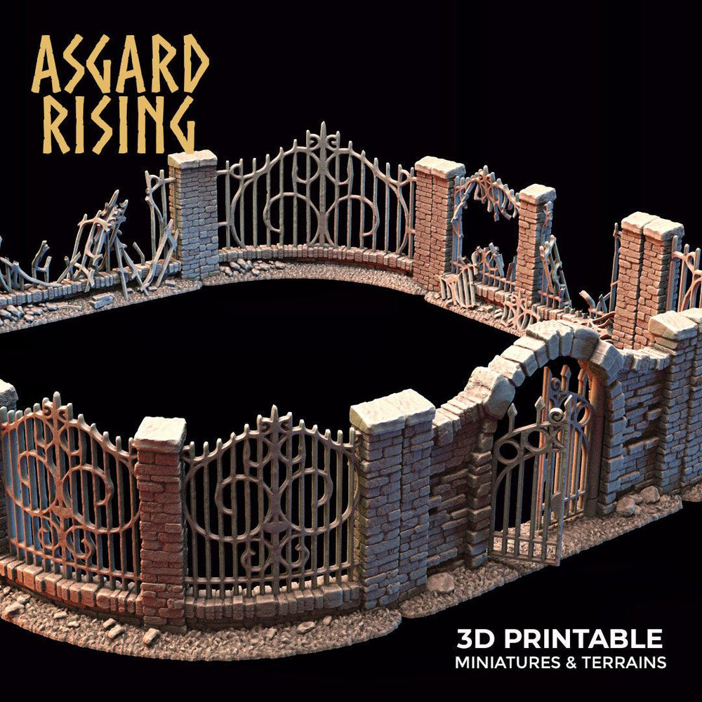 3D Printed Asgard Rising Cemetery Iron Wall Gate Set C 28mm-32mm Ragnarok D&D (Online Only)