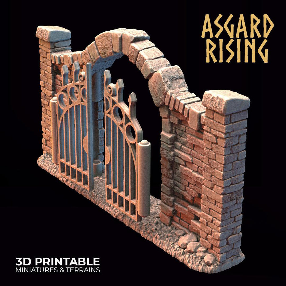 3D Printed Asgard Rising Cemetery Iron Wall Gate Set C 28mm-32mm Ragnarok D&D (Online Only)