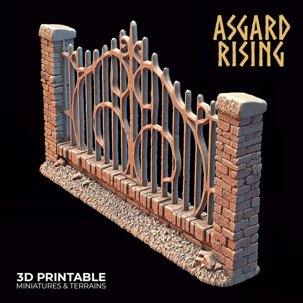 3D Printed Asgard Rising Cemetery Iron Wall Gate Set C 28mm-32mm Ragnarok D&D (Online Only)