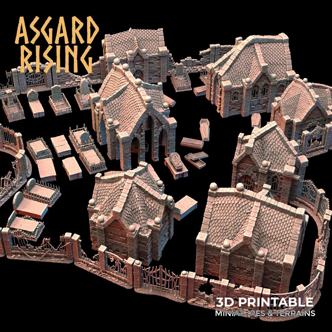 3D Printed Asgard Rising Cemetery Mausoleum Set 28mm-32mm Ragnarok D&D (Online Only)