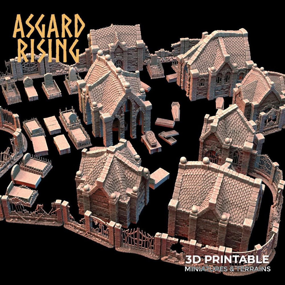3D Printed Asgard Rising Cemetery Mausoleum Set 28mm-32mm Ragnarok D&D (Online Only)