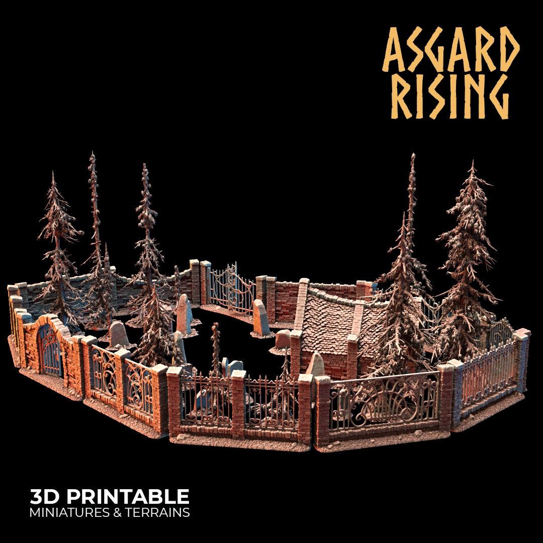 3D Printed Asgard Rising Cemetery Stone Wall Fence Set 28mm-32mm Ragnarok D&D (Online Only)