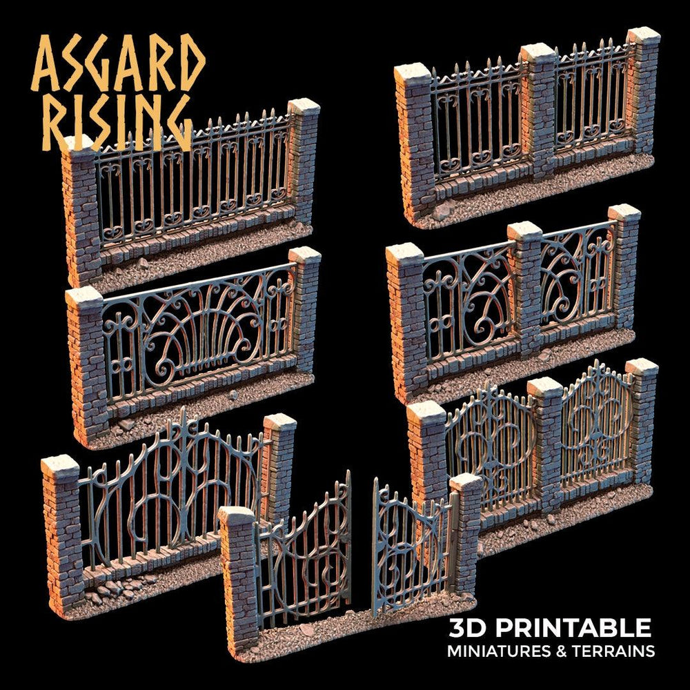3D Printed Asgard Rising Cemetery Stone Wall Fence Set 28mm-32mm Ragnarok D&D (Online Only)