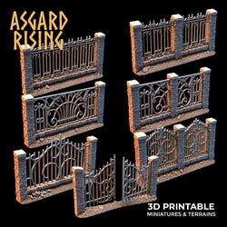 3D Printed Asgard Rising Cemetery Stone Wall Fence Set 28mm-32mm Ragnarok D&D (Online Only)