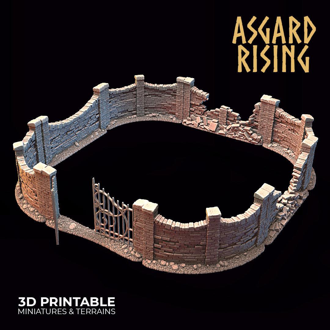 3D Printed Asgard Rising Cemetery Stone Wall Gate Set A 28mm-32mm Ragnarok D&D (Online Only)