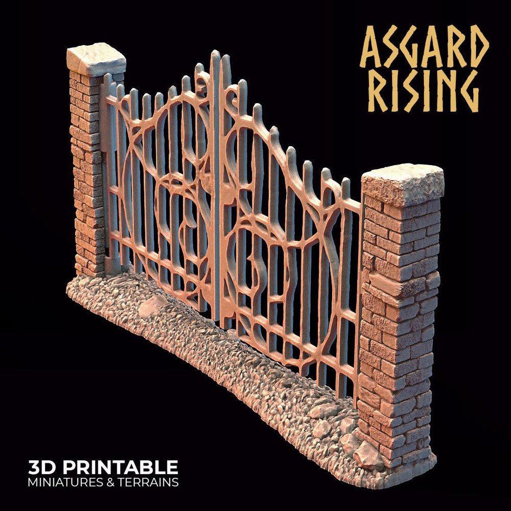 3D Printed Asgard Rising Cemetery Stone Wall Gate Set A 28mm-32mm Ragnarok D&D (Online Only)