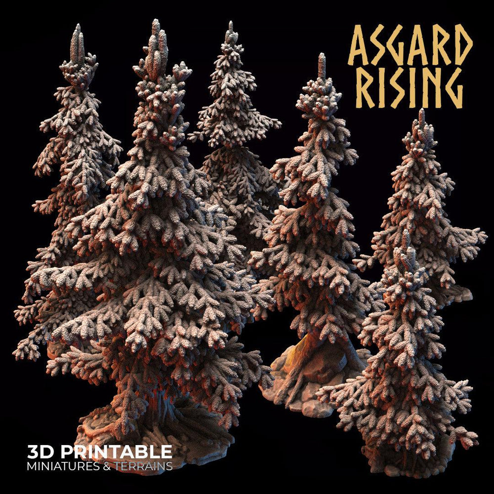 3D Printed Asgard Rising Conifers Spruce Modular Forest Tree Set 32mm D&D (Online Only)