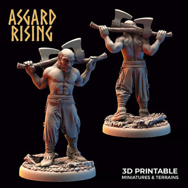 3D Printed Asgard Rising Double Ax Blacksmith 32mm Ragnarok D&D (Online Only)