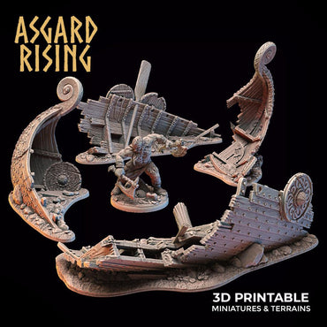 3D Printed Asgard Rising Drakkar Snekkar Ship Wreck Set 28 32 mm Wargaming DnD (Online Only)