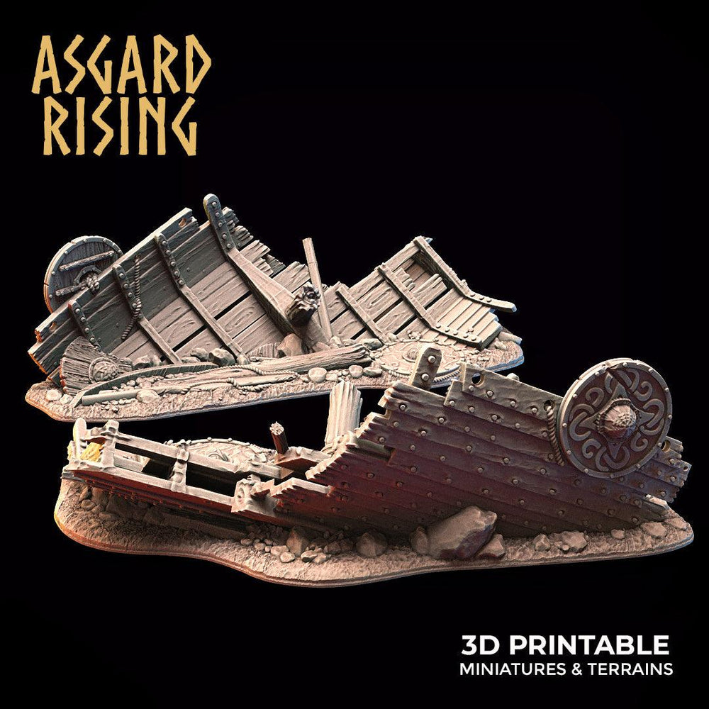3D Printed Asgard Rising Drakkar Snekkar Ship Wreck Set 28 32 mm Wargaming DnD (Online Only)