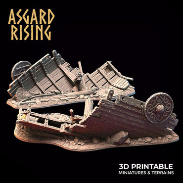 3D Printed Asgard Rising Drakkar Snekkar Ship Wreck Set 28 32 mm Wargaming DnD (Online Only)