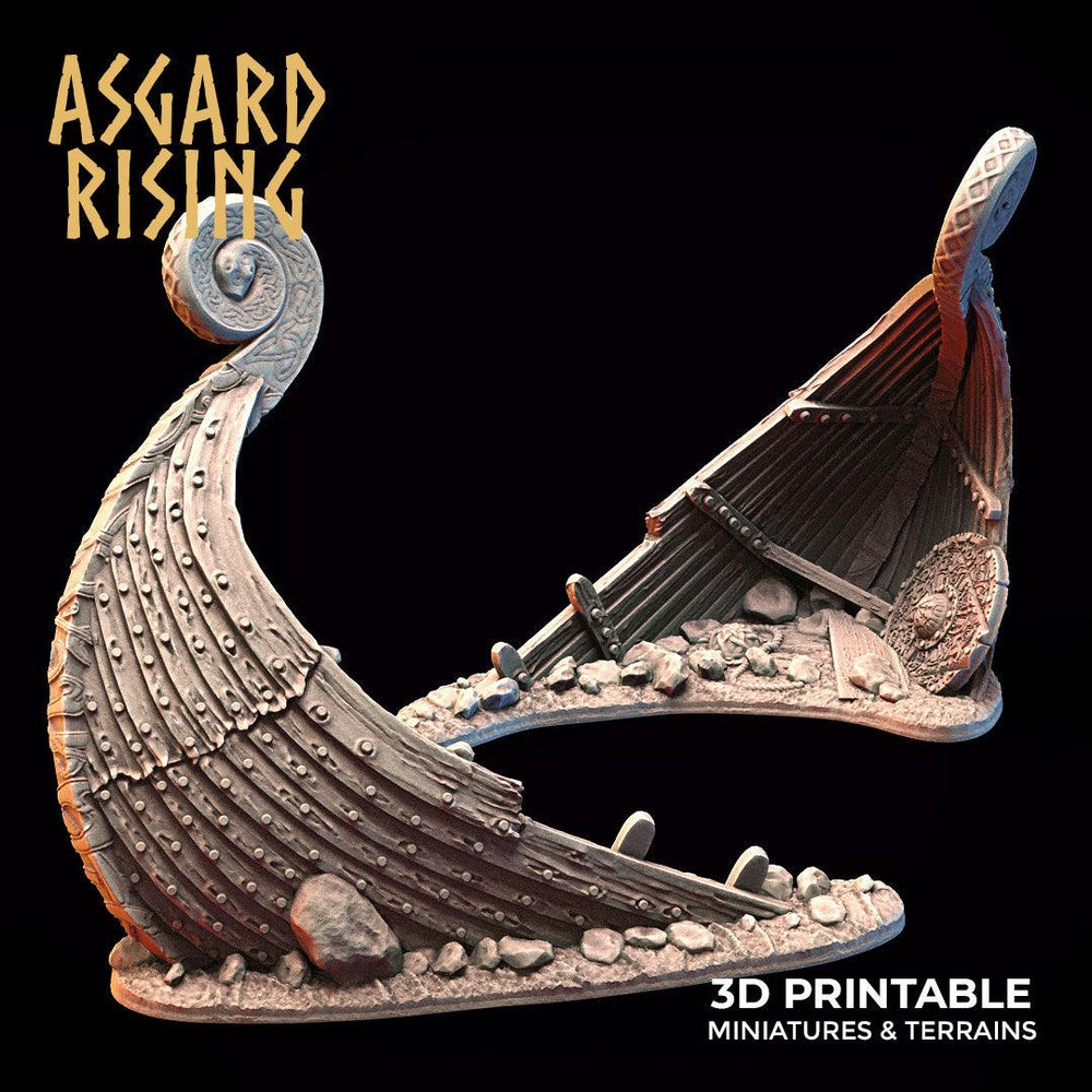 3D Printed Asgard Rising Drakkar Snekkar Ship Wreck Set 28 32 mm Wargaming DnD (Online Only)