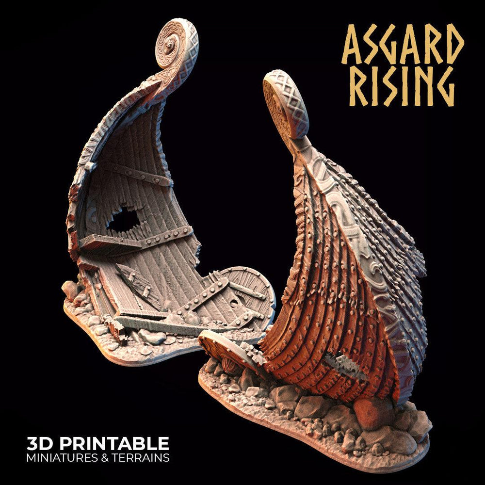 3D Printed Asgard Rising Drakkar Snekkar Ship Wreck Set 28 32 mm Wargaming DnD (Online Only)