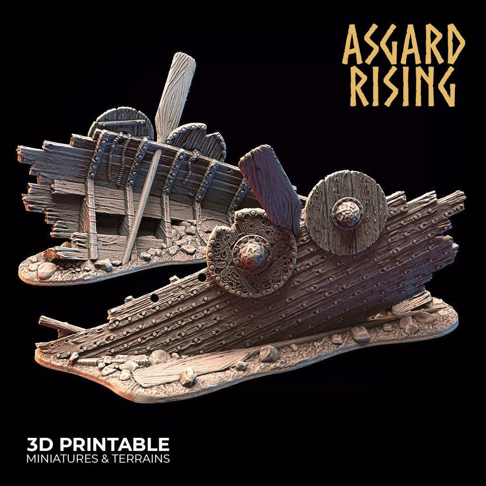 3D Printed Asgard Rising Drakkar Snekkar Ship Wreck Set 28 32 mm Wargaming DnD (Online Only)