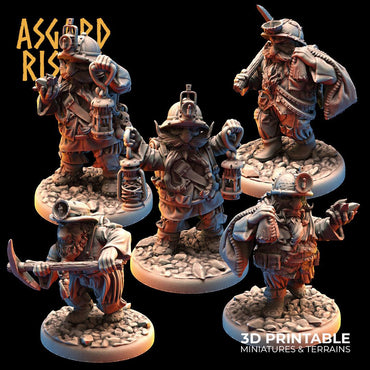 3D Printed Asgard Rising Dwarf Dwarven Miners Set 4 28mm - 32mm (Online Only)