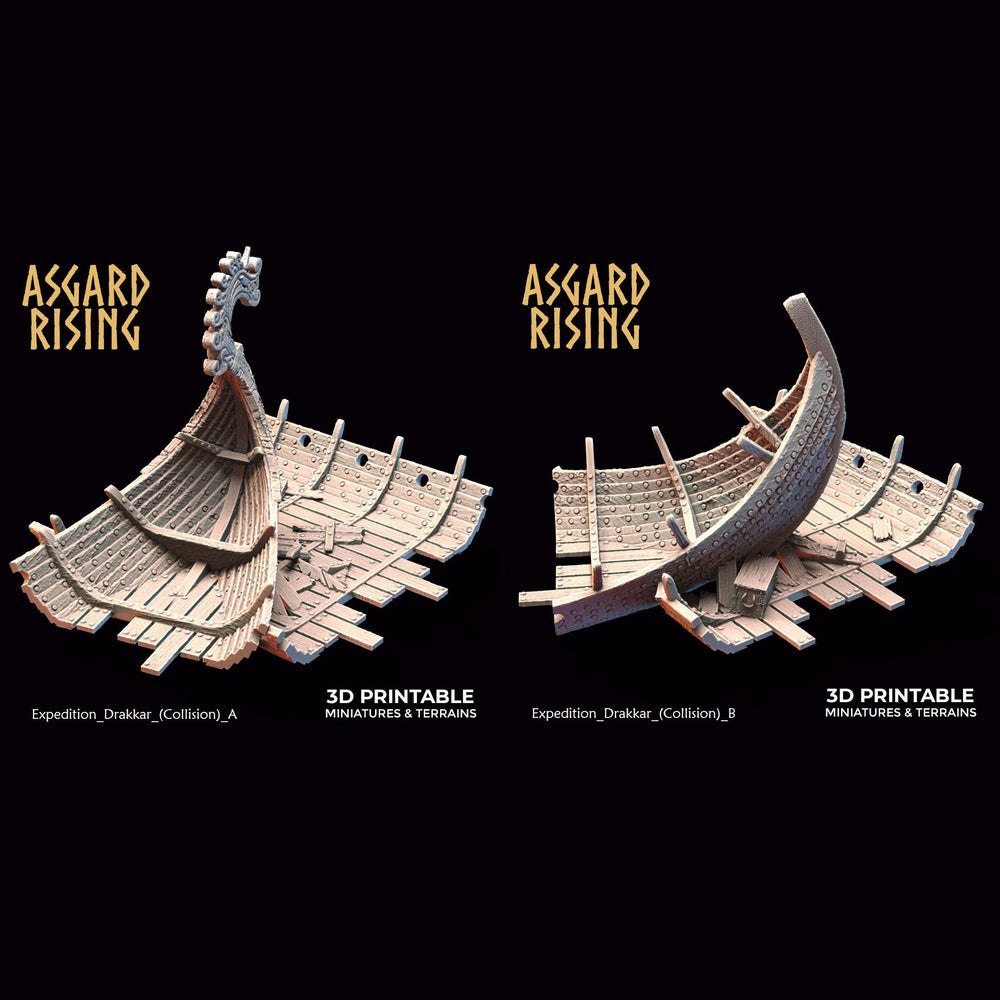 3D Printed Asgard Rising Expedition Drakkar Ship Collision Set 28 32 mm Wargaming DnD (Online Only)