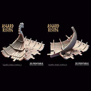 3D Printed Asgard Rising Expedition Drakkar Ship Collision Set 28 32 mm Wargaming DnD (Online Only)