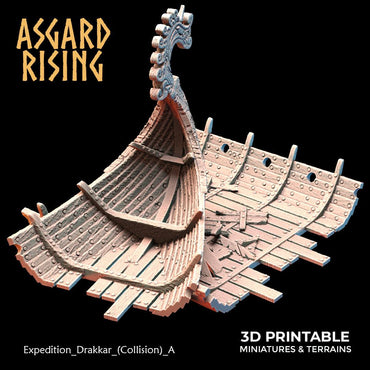 3D Printed Asgard Rising Expedition Drakkar Ship Collision Set 28 32 mm Wargaming DnD (Online Only)