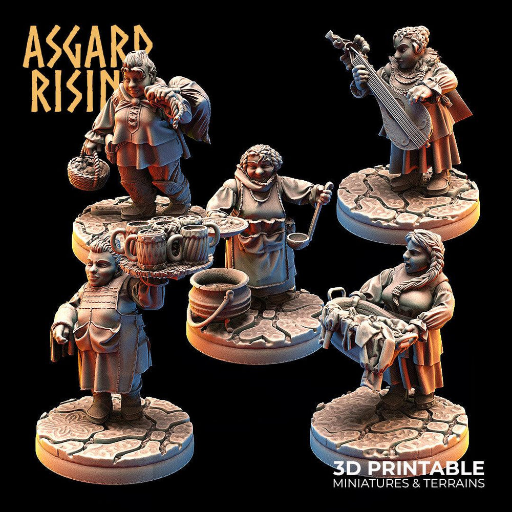 3D Printed Asgard Rising Female Dwarven Townsfolk Modular Set 28mm - 32mm (Online Only)