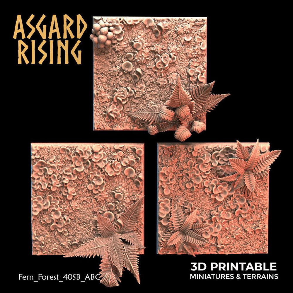 3D Printed Asgard Rising Fern Forest - 3x 40mm Square Base Wargaming DnD (Online Only)