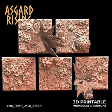 3D Printed Asgard Rising Fern Forest - 5x 20 25 30 35 mm Square Base Wargaming DnD (Online Only)