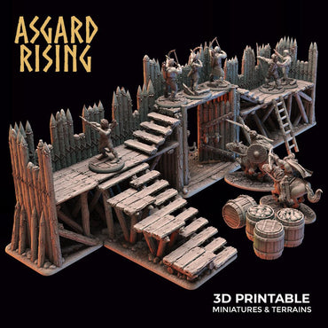 3D Printed Asgard Rising Fortified Village - Large Palisade Set 28mm - 32mm Ragnarok D&D (Online Only)