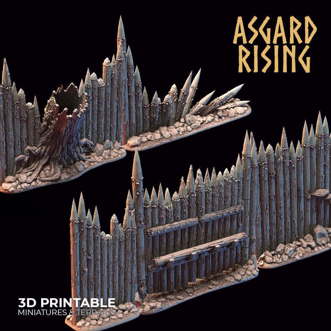 3D Printed Asgard Rising Fortified Village - Palisade Wall Modular Set 28mm - 32mm Ragnarok D&D (Online Only)