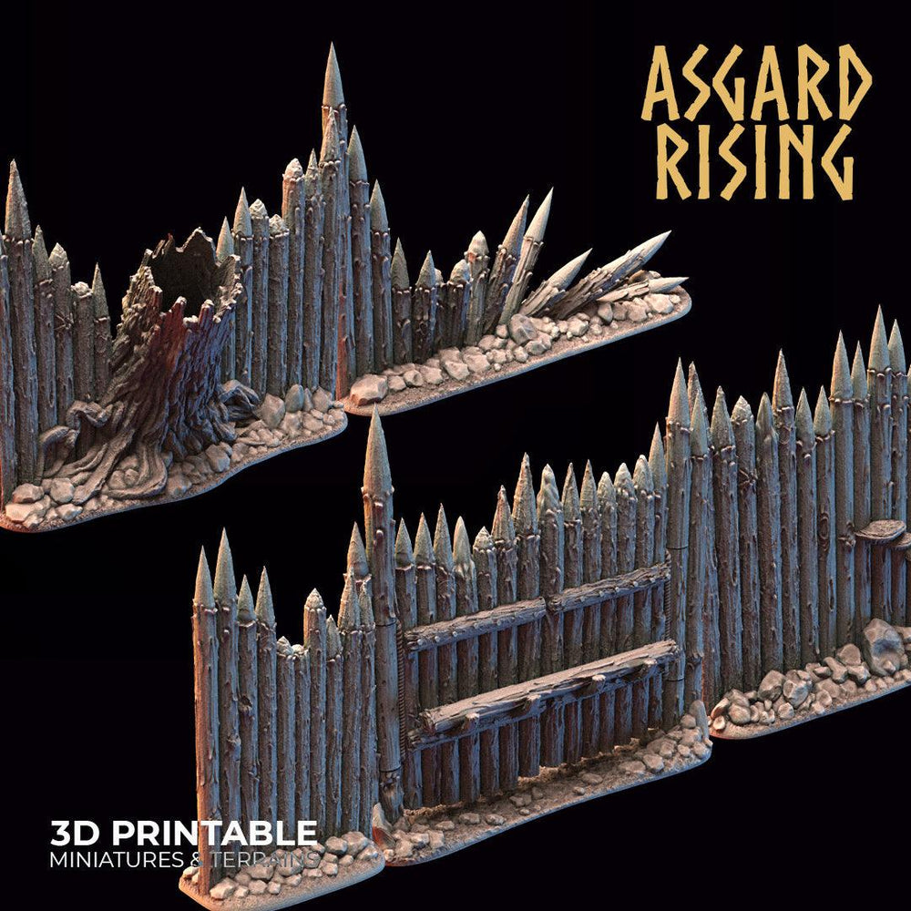 3D Printed Asgard Rising Fortified Village - Palisade Wall Modular Set 28mm - 32mm Ragnarok D&D (Online Only)
