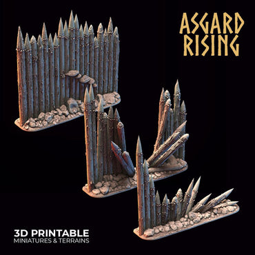 3D Printed Asgard Rising Fortified Village - Palisade Wall Modular Set 28mm - 32mm Ragnarok D&D (Online Only)