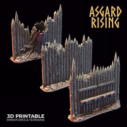 3D Printed Asgard Rising Fortified Village - Palisade Wall Modular Set 28mm - 32mm Ragnarok D&D (Online Only)