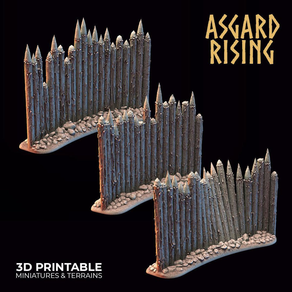 3D Printed Asgard Rising Fortified Village - Palisade Wall Modular Set 28mm - 32mm Ragnarok D&D (Online Only)