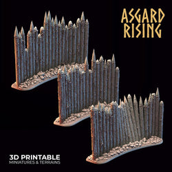 3D Printed Asgard Rising Fortified Village - Palisade Wall Modular Set 28mm - 32mm Ragnarok D&D (Online Only)