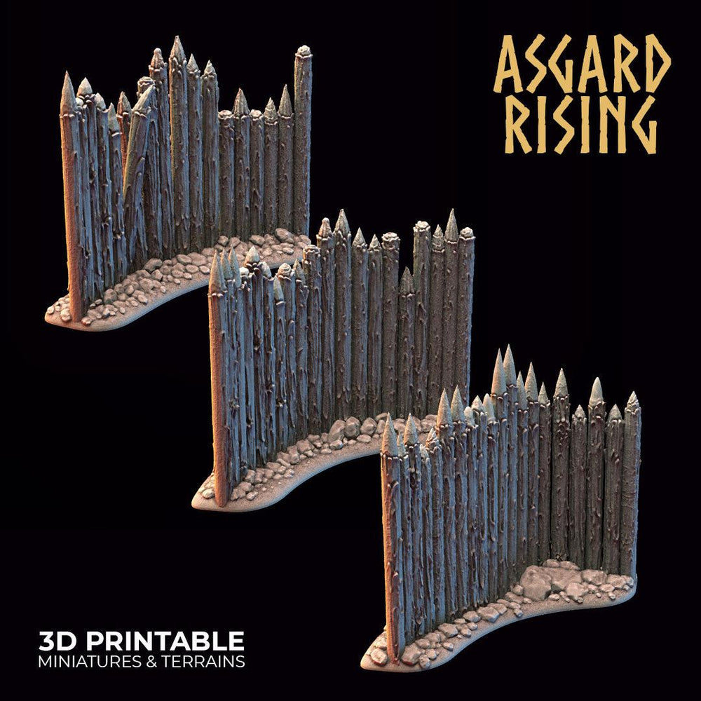 3D Printed Asgard Rising Fortified Village - Palisade Wall Modular Set 28mm - 32mm Ragnarok D&D (Online Only)